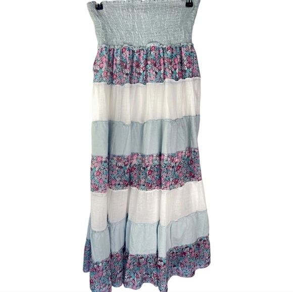 Patchwork Tiered Patchwork Maxi Skirt Size XS-Med Stretch Waistband - Picture 2 of 4